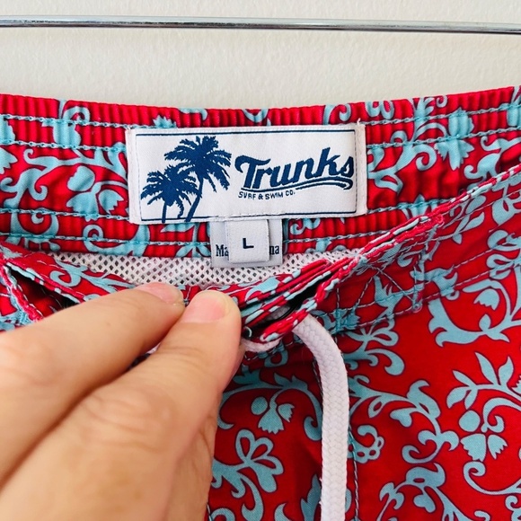 Trunks Surf n Swim Red Turquoise Lace Up Pockets Summer Pants Shorts Size L - Picture 2 of 11